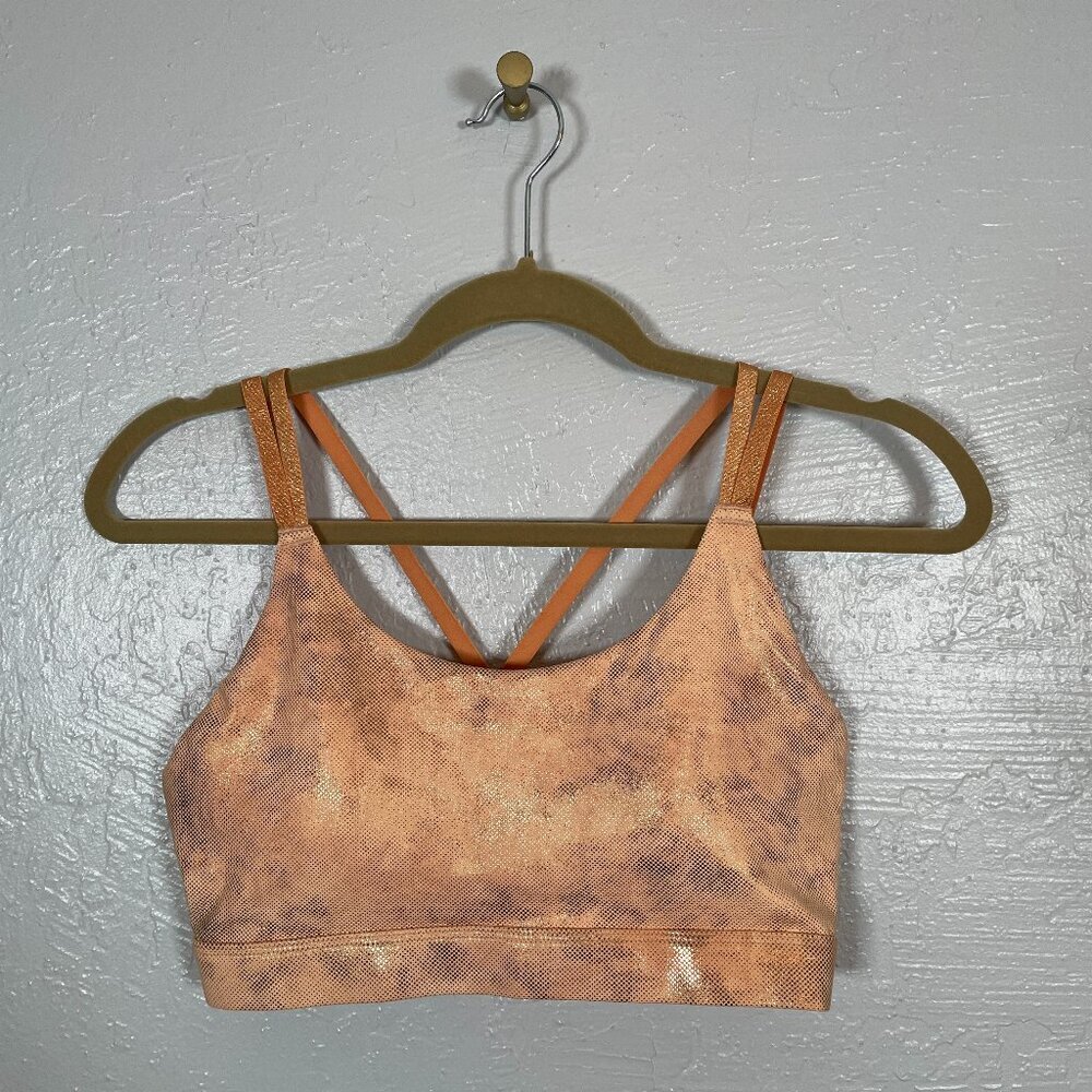 Offline by Aerie Women S Orange Silver Sports Bra Padded Strappy Athleisure